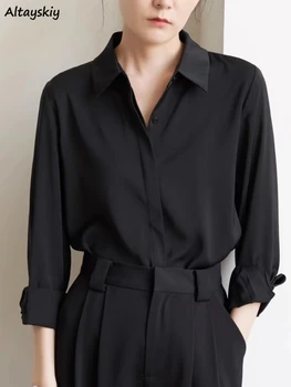 S-5XL Marškinėliai Moterims Rudenį Office Lady Elegantiškas, Kietas Atsitiktinis prancūzų Stiliaus Unisex Visas rungtynes, Atvartas Mujer ilgomis Rankovėmis Mados Klasika