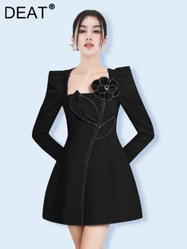 DEAT Elegantiška Suknelė Aikštėje Apykakle ilgomis Rankovėmis Diamond trimatis Gėlės Moterų Suknelės Pavasario 2024 Naujas Mados 13DB4123
