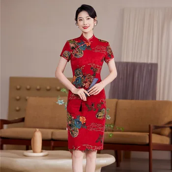 Iki 2023 m. Pavasario ir Vasaros Naujų Kinijos Qipao Suknelės Vidutinio ilgio Elegantiškas Plius dydis Cheongsam Pagerėjo Motina Oblubienicy Suknelė