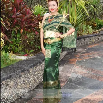 Tailandas tradicinių tautinių drabužių moterų žalia skara, importuojamų audinių rankovių Kostiumas Vandens Taškymosi Festivalis drabužiai