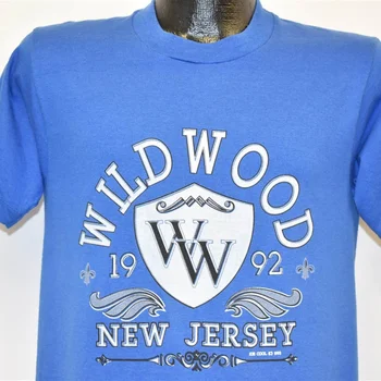 90s Wildwood New Jersey 1992 Mėlyna Crest Turizmo marškinėliai Vidutinio Derliaus