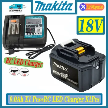 100% Originalus Makita 18V 9.0 Ah Įkraunamas elektrinis Įrankis, Baterija Su LED Ličio-jonų Baterija BL1860B BL1830 BL1850