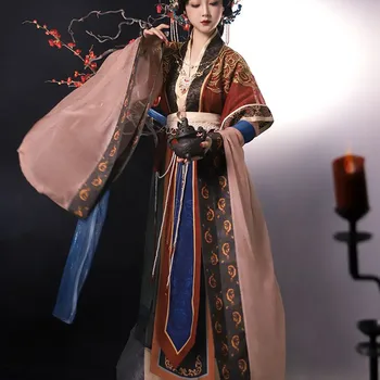 2023 Vasaros Jin Wei Atkurta Išsiuvinėti Hanfu Suknelė Prinnted Tradicinės Kinų Stiliaus Pagerėjo Skara Rankovėmis Hanfu Suknelė