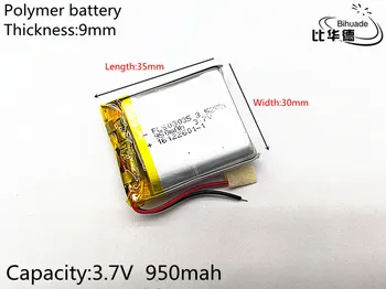 Nemokamas pristatymas 1pcs/daug 3.7 V, 950mAh 903035 Ličio Polimero Li-Po Akumuliatorius Mp3 MP4 Litro energijos baterijos