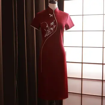 Yourqipao Kinijos Raudona Cheongsam 2023 Motinos Nuotaka Vestuvių Skrudinta Duona Suknelės Elegantiškas Vestuvių Svečias Šalis, Chalatai Moterims