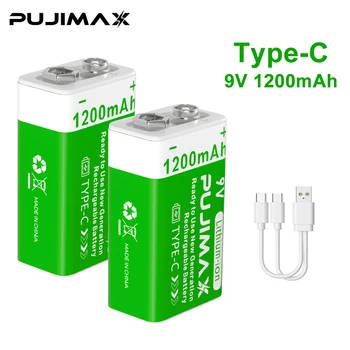 PUJIMAX 9V Battery1200mAh li-jonų baterija Tipas-C Baterijos 9V ličio už Multimetras Mikrofonas, Nuotolinio Valdymo Žaislas