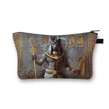 Egipto Klasikinio Meno Spausdinti Kosmetikos Krepšys Moterų Makiažas Krepšiai Faraonas Anubis Nešiojamų Lūpų Krepšys Mažų Tualetinių Reikmenų Dovanų Maišeliai