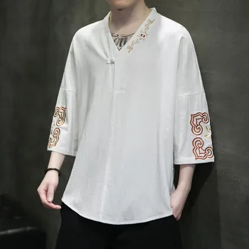 Japonijos Marškinėliai Kimono Yukata Retro V-kaklo Išsiuvinėtu marškinėliai vyriški Hip-Hop M-6XL 2023 m. Pavasario ir Vasaros Naujų vyriški Marškinėliai Topai