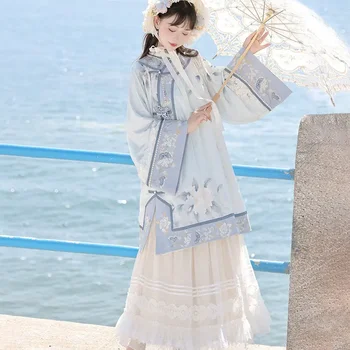 Originalus, Aukštos Kokybės Vėlai Čing Dinastija Stovėti Apykaklės Gėlių Perlų Apdaila Cheongsam Balta Nėrinių Sijonas Moterims Vestidos Elegantes