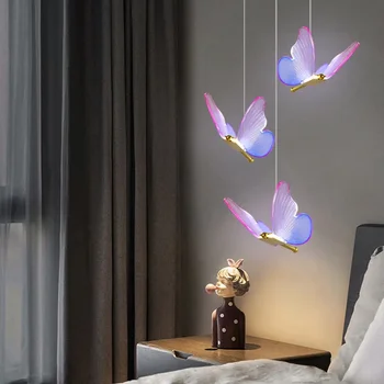 Šiuolaikinių LED Pakabukas Drugelis Lempos Akrilo Interjero Dekoratyvinis Miegamojo, Valgomojo Naktiniai Liustra 3 Spalvų Lubų Lempa