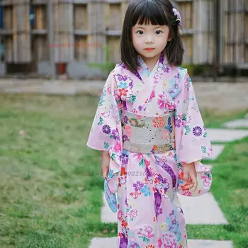 2024 mergaičių japonijos tradicinių kimono yukata vaikai nacionalinės gėlių spausdinti fotografijos drabužiai vaikams derliaus kimono skraiste