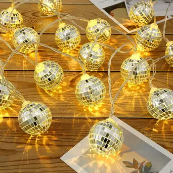 LED Mirror Ball String Žibintai Mozaikos Kamuolys Lempos Baras Šalies Kalėdų Dieną Dekoratyvinis Spalvinga Šviesos Eilutę