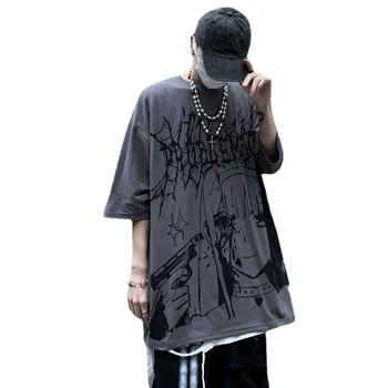 Vyriški t-shirt anime ilgomis rankovėmis spausdinti tee viršuje 2023 vasarą tamsiai stiliaus Vyrų drabužių streetwear sporto salė y2k derliaus Negabaritinių marškinėlius