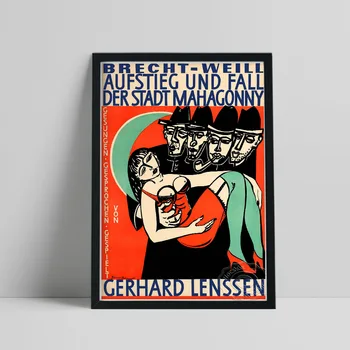 Gerhard Lenssen 1961 M. Derliaus Vokietijos Parodos Plakatas, Brechtas-Weill Aufstieg Und Rudenį Meno Spaudiniai, Abstraktaus Meno Namų Sienų Dekoras