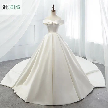Dramblio Kaulo Satin A-Line Wedding Dresses Royal Traukinio Užsakymą Grindų-Rankovių Ilgis Stebėjimo Nėrinių Nuotakos Suknelė
