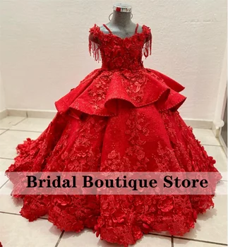 Naujas Dizainas Gėlių Mergaitės Suknelė Duobute Kutai Kamuolys Suknelė Gėlių Aplikacijos Pirmoji Komunija, Už Gimtadienio Suknelė Photoshoot