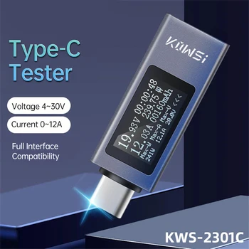 KWS-2301C Multi-funkcija, Skaitmeninis Displėjus, DC Įtampos Ammeter Elektros Skaitiklis Tipas-c, mobiliojo Telefono Įkrovimo Testeris DC 4-30 V 0-12A