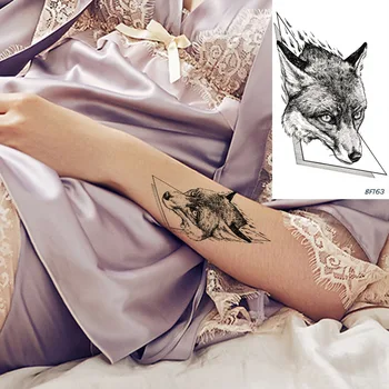 3D Kūrybos Fox Geometrinis Netikrą Ranką Laikinos Tatuiruotės Lipdukai Moterys Juoda Aimals Rankos Tatuiruotė Kūno Meno Tapybos Vandeniui Tatoos