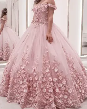 ANGELSBRIDEP Quinceanera Suknelės Su 3D Nėriniai Gėlės Princesė Kamuolys Suknelė Brangioji, Purus, Saldus 18 Suknelės Mergina Korsetas Atgal