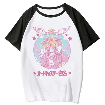 Sakura Kortelės Gūstītājs Tee moterims vasaros komiksų manga viršaus mergina drabužių streetwear