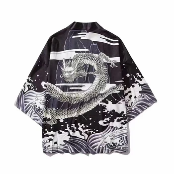 juodas vyras kimono megztinis Laisvas megztinis Japonų kimono vyrų marškinėliai cardigan palaidinė yukata haori obi drabužius samurajų apranga